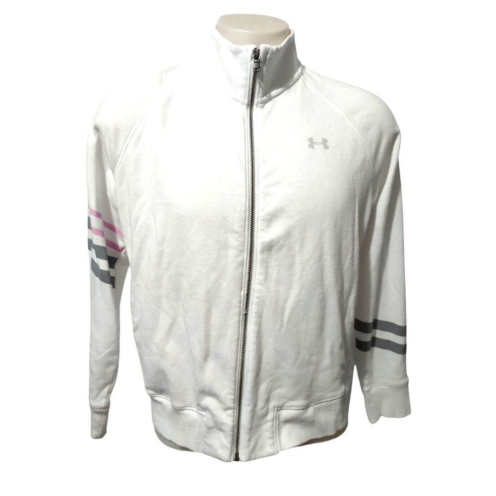 Under Armour Jacket Large Womens Athleisure White Gorp Core Relaxed Fit Logo Zip